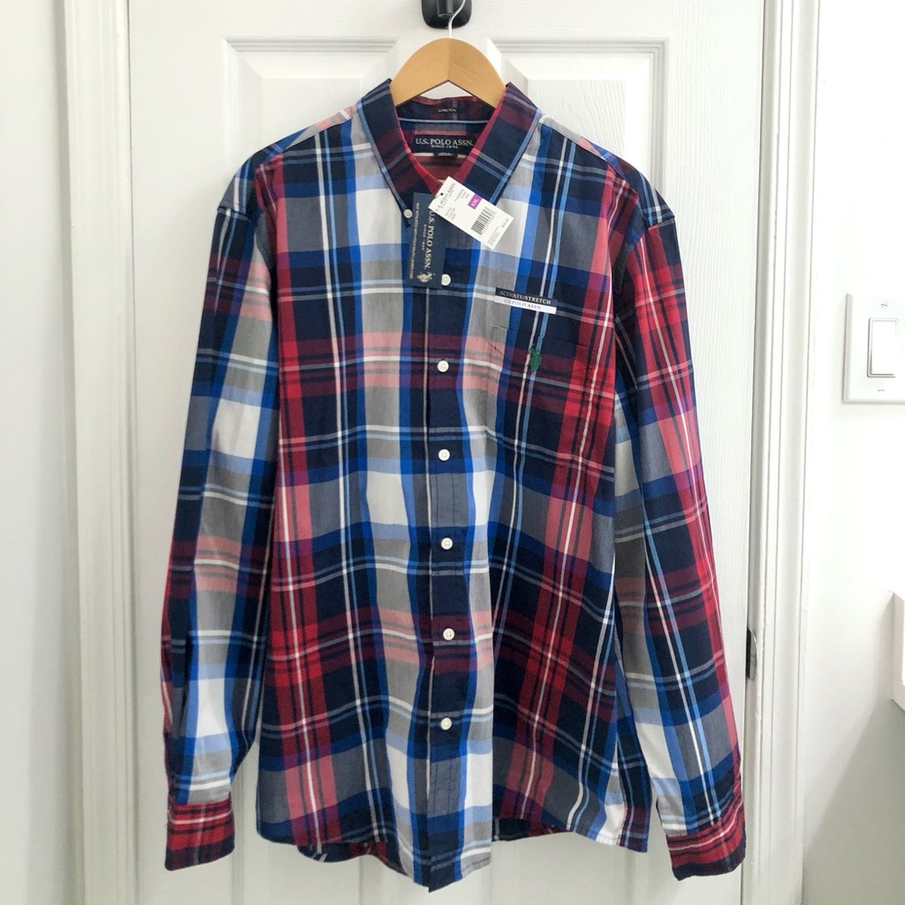 U.S. Polo Assn. Men's Plaid Shirt - Red, Blue, White